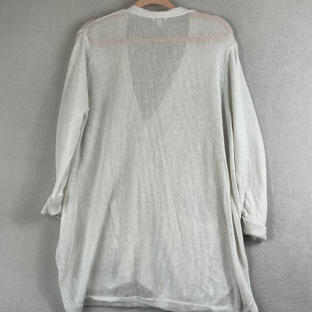 J Jill Sweater Cardigan Women's Size L White Linen Blend Buttons Pockets - Picture 4 of 7